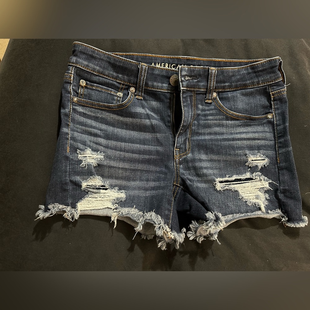 American Eagle Outfitters Blue Distressed Jean Shorts